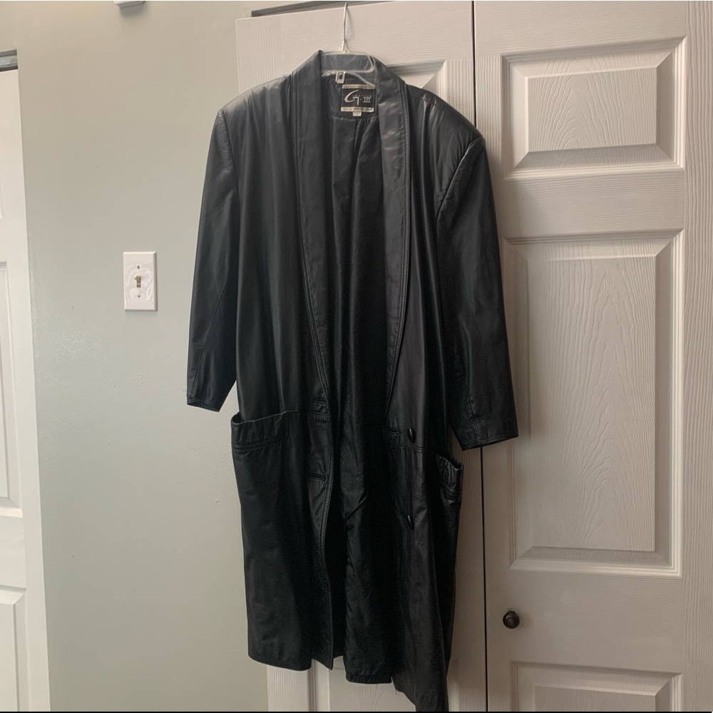 Vintage black leather trench coat